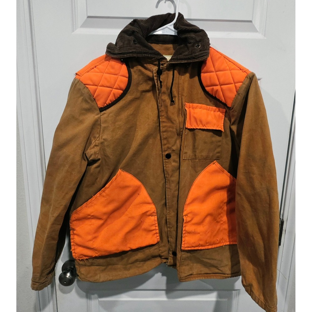 American Field Hunting Jacket Mens L Brown Canvas Vintage Blaze Orange 2190